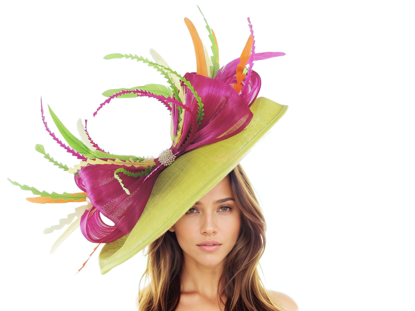 Emerald Green and Coral Pink Feather Fascinator 2024 Hat - wedding, ladies day - choose any colour feathers & satin