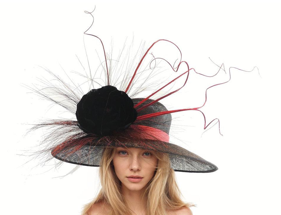 Large Black and Red Formal Ascot Hat for Kentucky Derby Oaks Races Wed Hats By Cressida