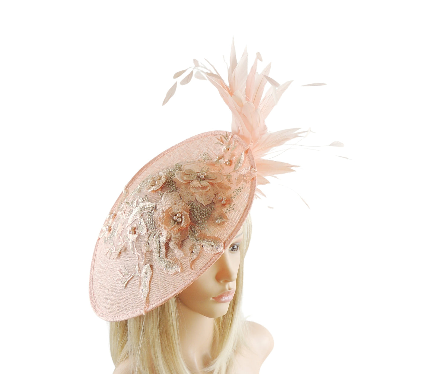 Julia Embroidered Jeweled Crystal Feather Kentucky Derby High Tea Fascinator