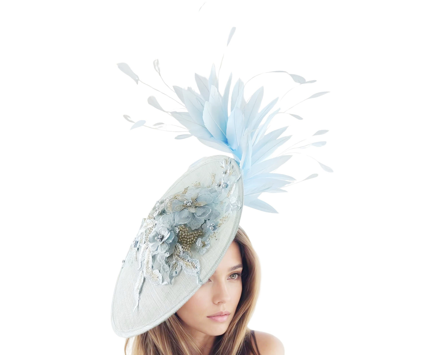 Julia Embroidered Jeweled Crystal Feather Kentucky Derby High Tea Fascinator