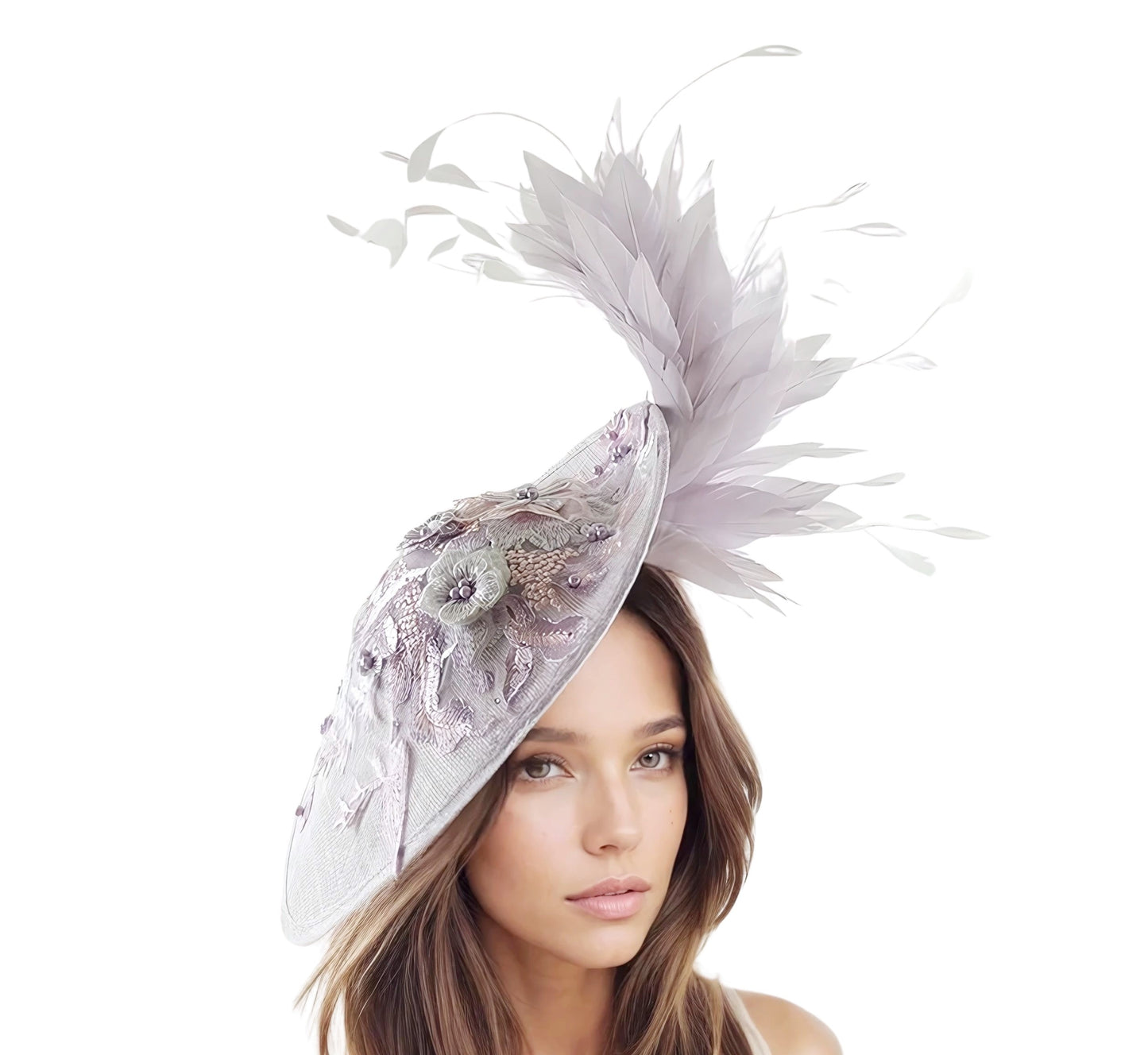 Julia Embroidered Jeweled Crystal Feather Kentucky Derby High Tea Fascinator