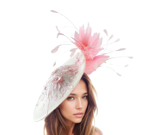 Julia Embroidered Jeweled Crystal Feather Kentucky Derby High Tea Fascinator