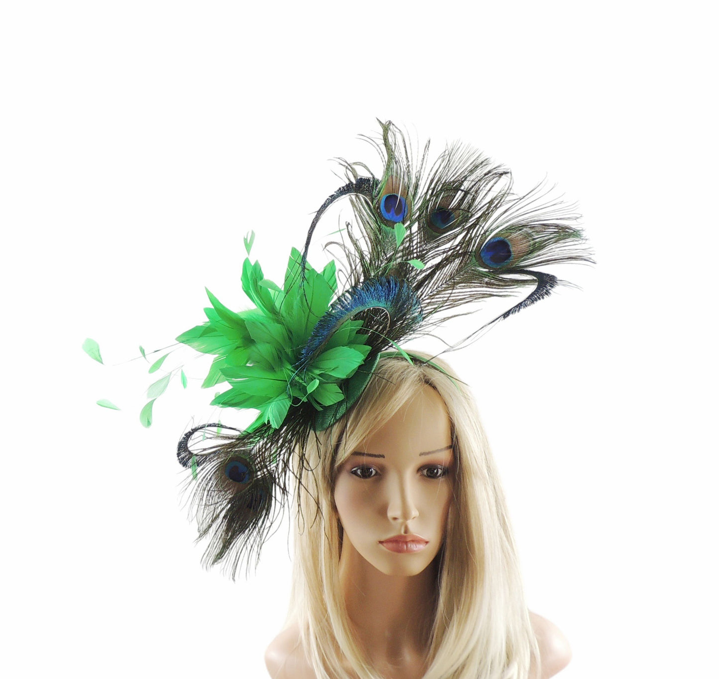 Jahlia Large Teal Peacock Kentucky Derby Fascinator Hat