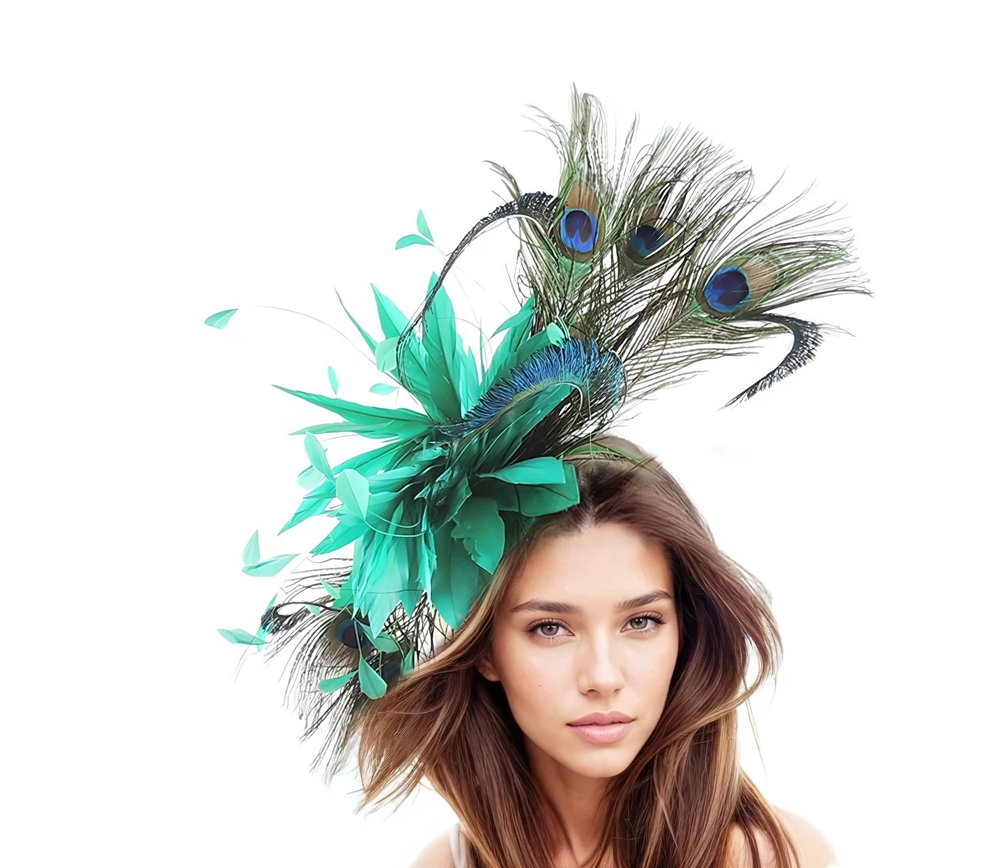 Jahlia Large Teal Peacock Kentucky Derby Fascinator Hat