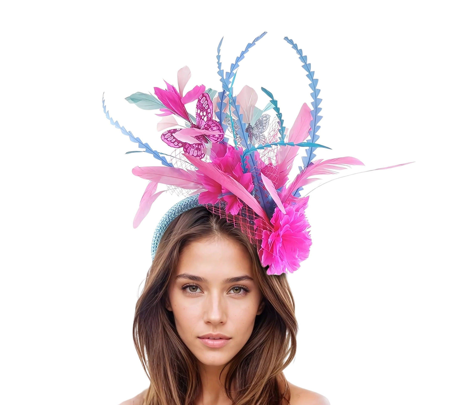 Sandy Butterfly Feather Crystal Padded Headband Tea Party Lunch Fascinator