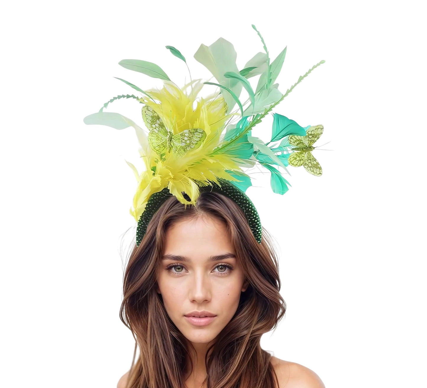 Sandy Butterfly Feather Crystal Padded Headband Tea Party Lunch Fascinator