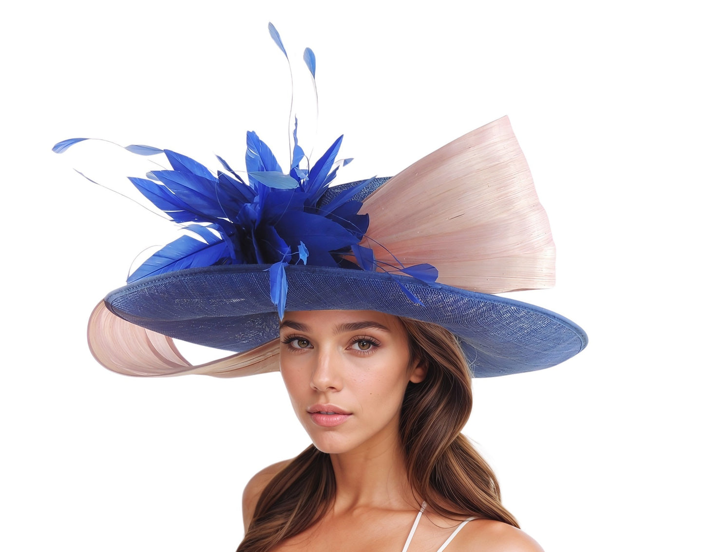 Myla Wide Brim Bow & Feather Ascot & Kentucky Derby Hat