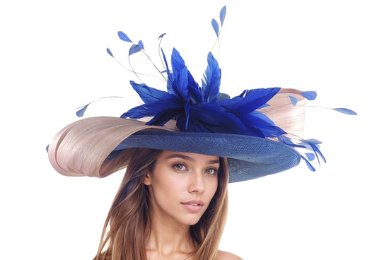 Myla Wide Brim Bow & Feather Ascot & Kentucky Derby Hat