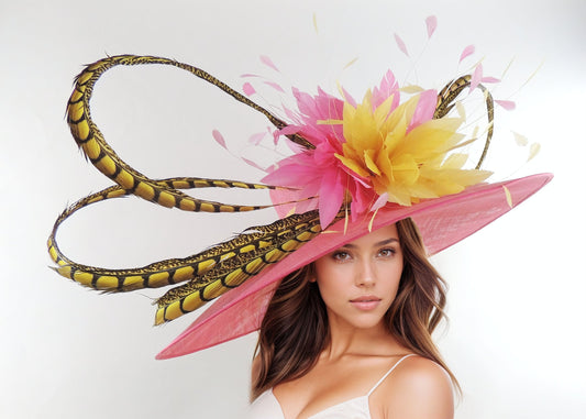 Imka Large Pheasant Feather Royal Ascot Hat Many Colours